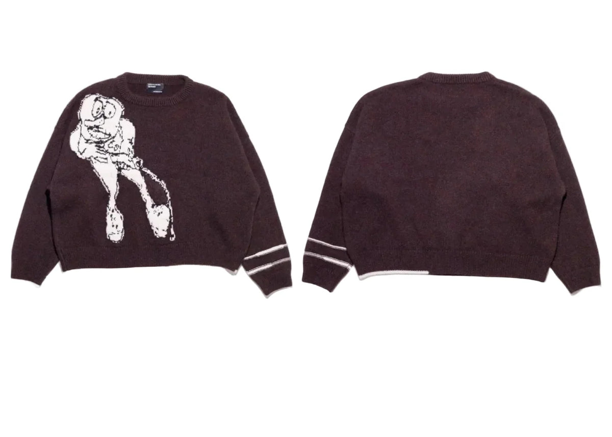 ERD Grotesque Character Jacquard Knit Sweater - Dark Burgundy