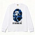 BAPE Style "BY BATHING APE" Camo Ape Head Long-Sleeve Tee - White/Blue