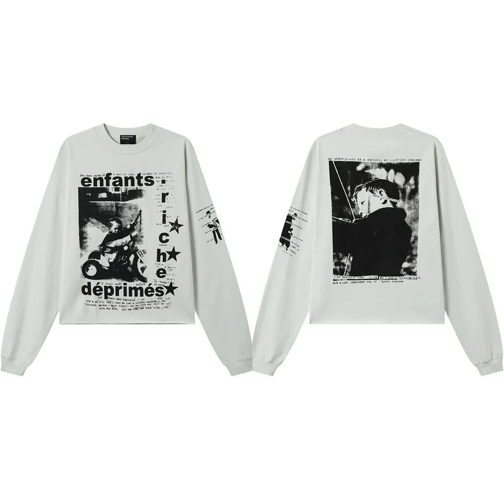 ERD “Enfants Riches Déprimés★” Archery Boy Full-Print Long Sleeve T-Shirt — Grey
