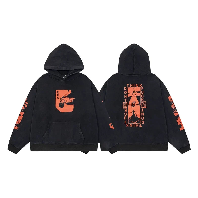 ERD “Don’t Fuckin Think” Pullover Hoodie — Black / Orange