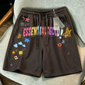 ESSENTIALS GOLD潮牌涂鸦印花短裤男女款抽绳五分裤宽松透气棕色