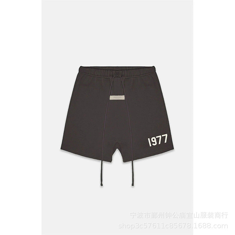 2024 New Style 1977 Plush Printed Men's Loose Casual Shorts Trendy Brand Street Pentagram Pants Summer Versatile