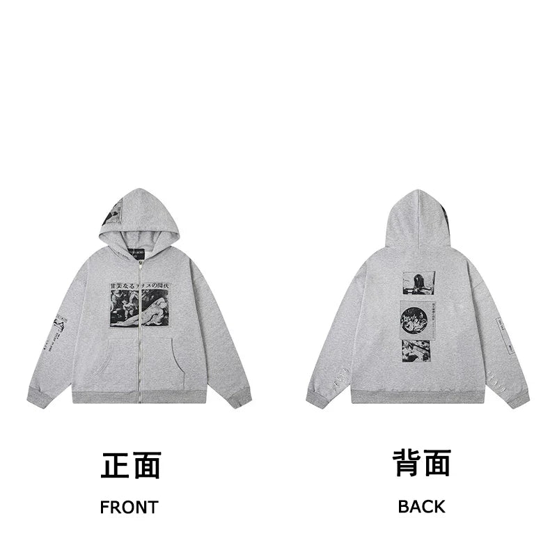ERD 「甘美なるアリスの降状」 Marine Graphic Zip-Up Hoodie — Floral Gray