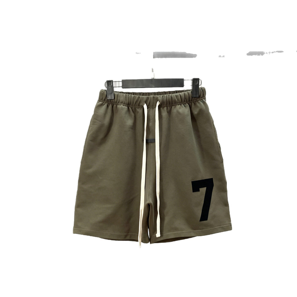Trendy brand ESSENTIALS men's solid color looped five quarter shorts with drawstring and elastic waist, versatile street shorts