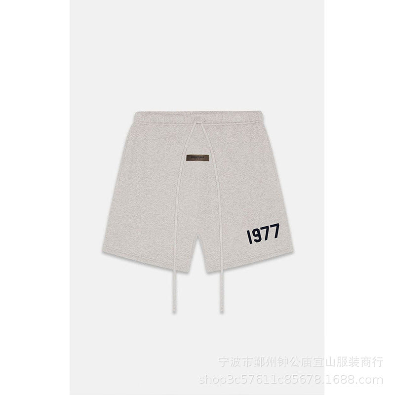 2024 New Style 1977 Plush Printed Men's Loose Casual Shorts Trendy Brand Street Pentagram Pants Summer Versatile
