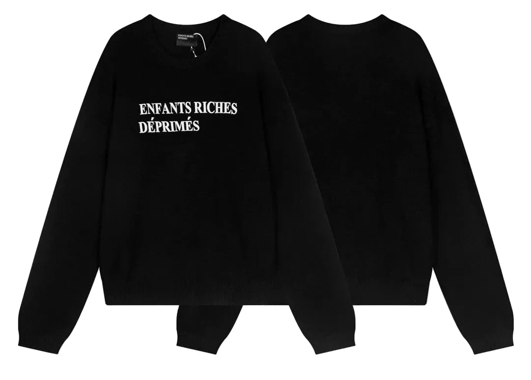 ERD Full Name Embroidered Knit Sweater — Black