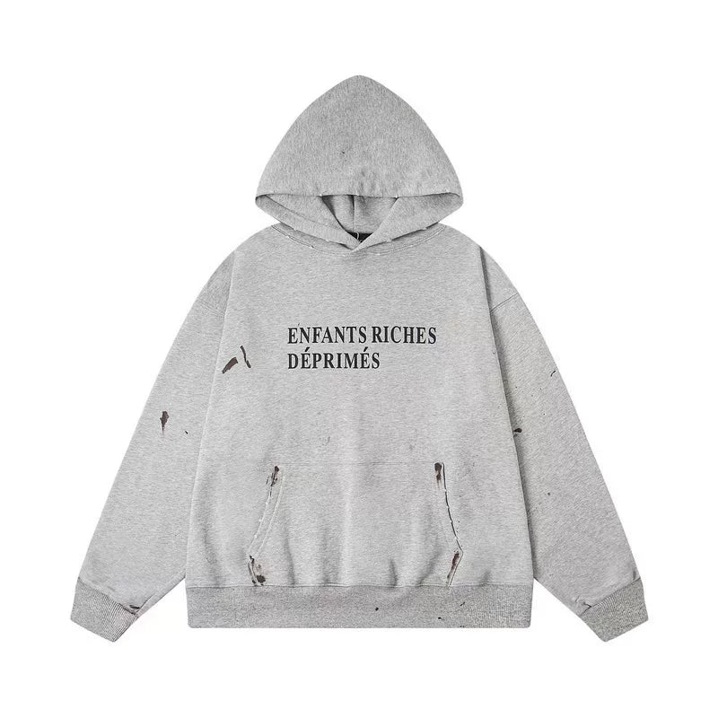 ERD Full Name Pullover Hoodie — Paint-Splattered Grey