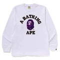 BAPE Style Collegiate Arc Logo & Camo Ape Head Long-Sleeve Tee - White/Purple