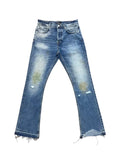 Echo Alley Burn-Washed Distressed Flare Jeans — Blue