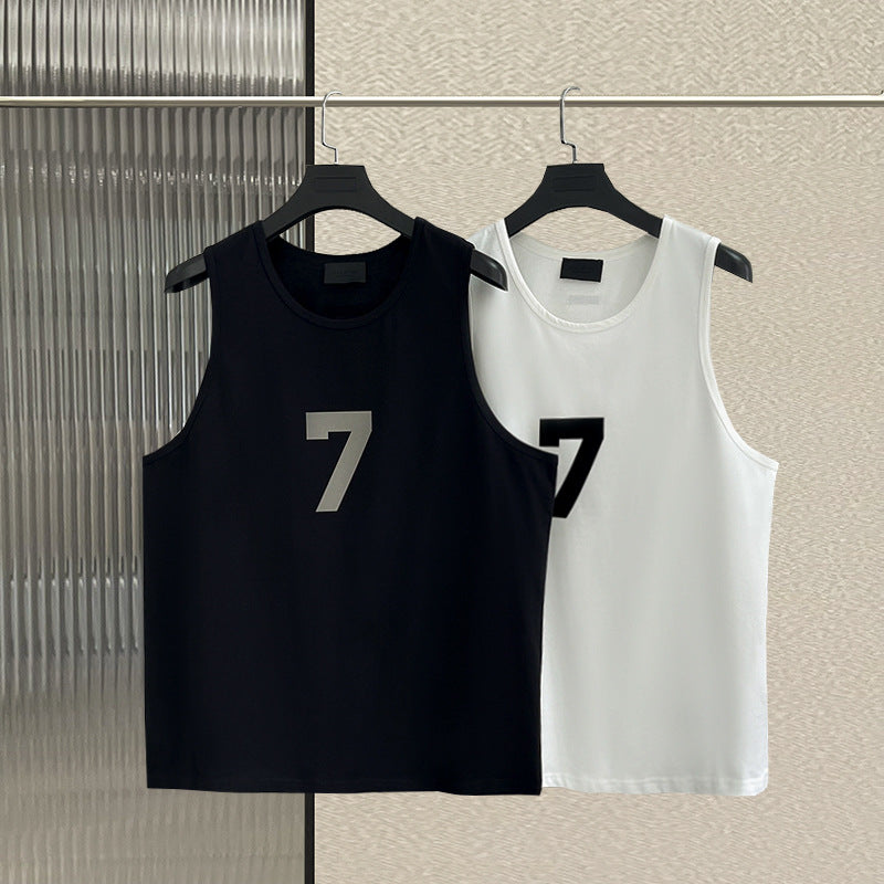 Fog base shirt vest front and back numbers 7 plush loose high street casual shoulder fashion brand summer cotton sleeveless men