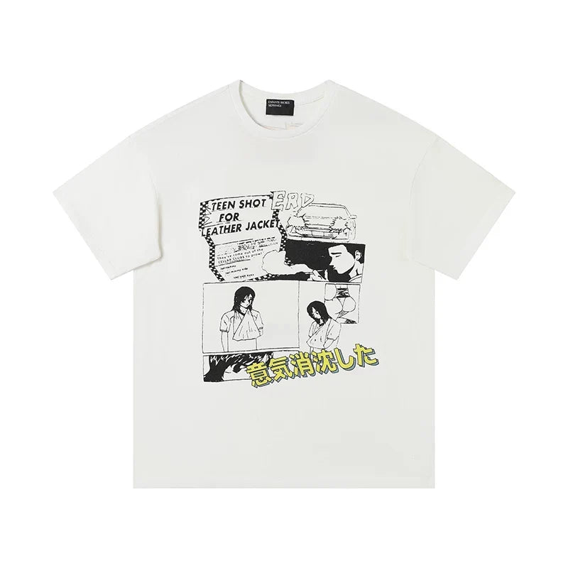 ERD “Teen Shot for Leather Jacket” Manga Panel T-Shirt — White