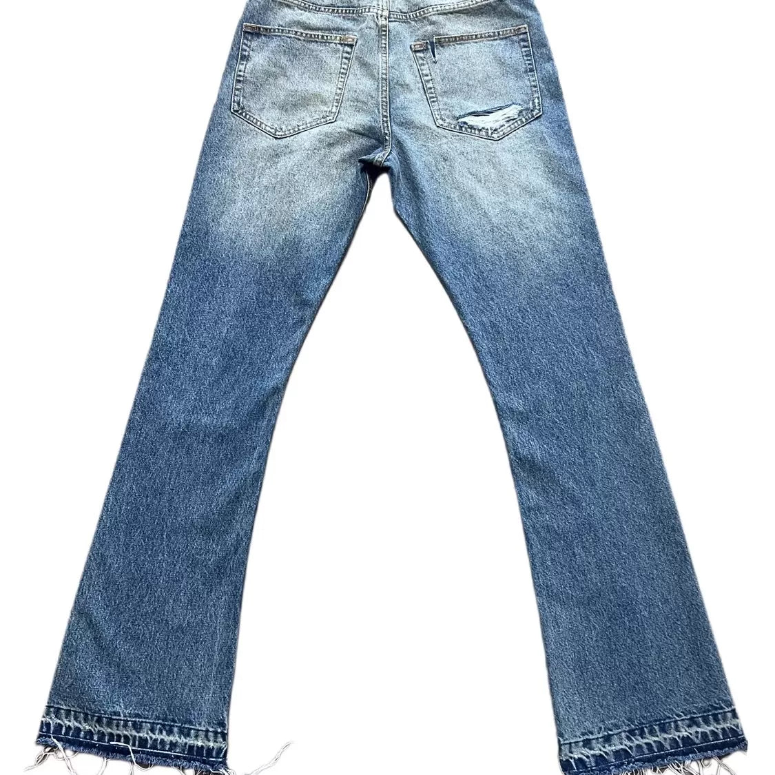 Echo Alley Burn-Washed Distressed Flare Jeans — Blue