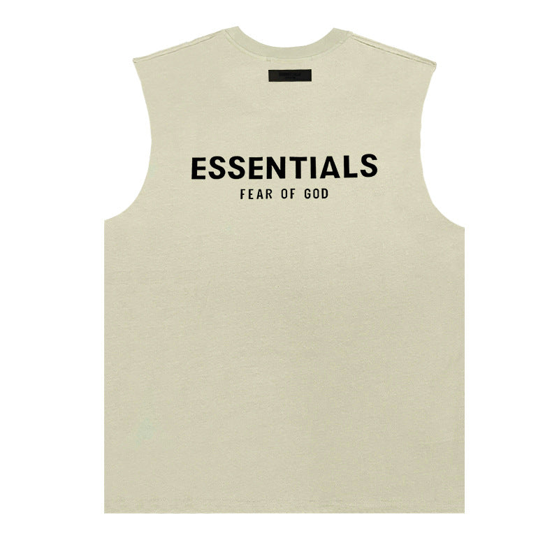 ESSENTIALS HHH American Trendy Brand Plush Basic Sleeveless FOG Summer T-shirt Loose High Street Bottom Shirt for Men