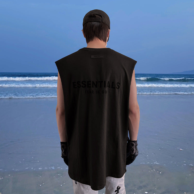 ESSENTIALS HHH American Trendy Brand Plush Basic Sleeveless FOG Summer T-shirt Loose High Street Bottom Shirt for Men