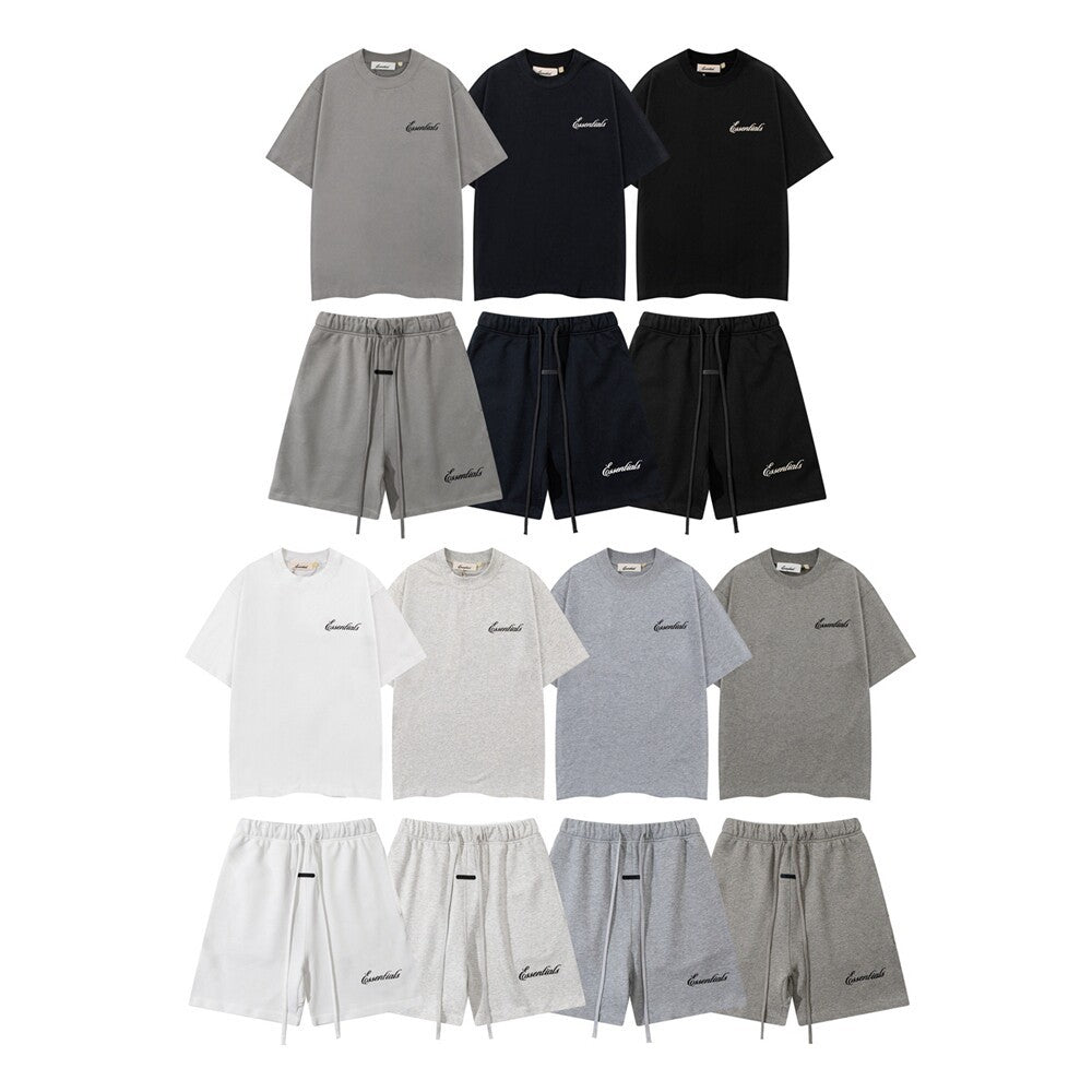 FOG Double Line ESSENTIALS Three Dimensional Letter Logo Printed Summer Loose Casual Short sleeved T-shirt Shorts Set