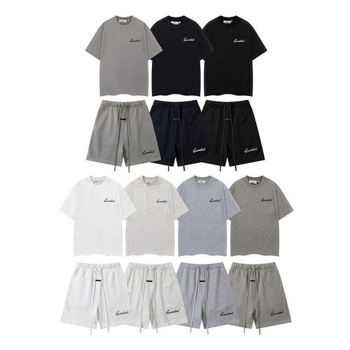 FOG Double Line ESSENTIALS Three Dimensional Letter Logo Printed Summer Loose Casual Short sleeved T-shirt Shorts Set