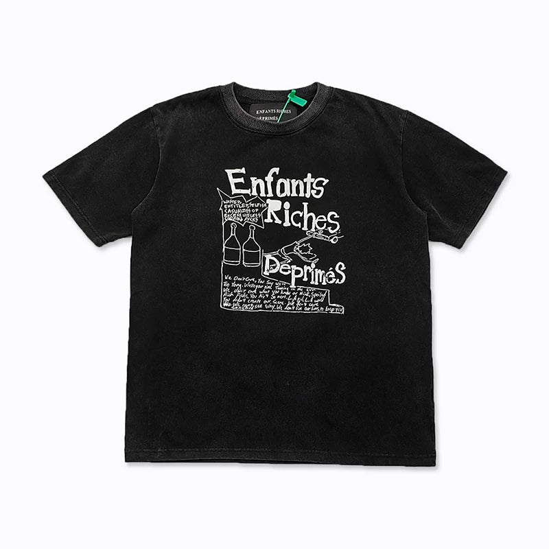 ERD “Wine & Scissors” Hand-Drawn T-Shirt — Washed Black