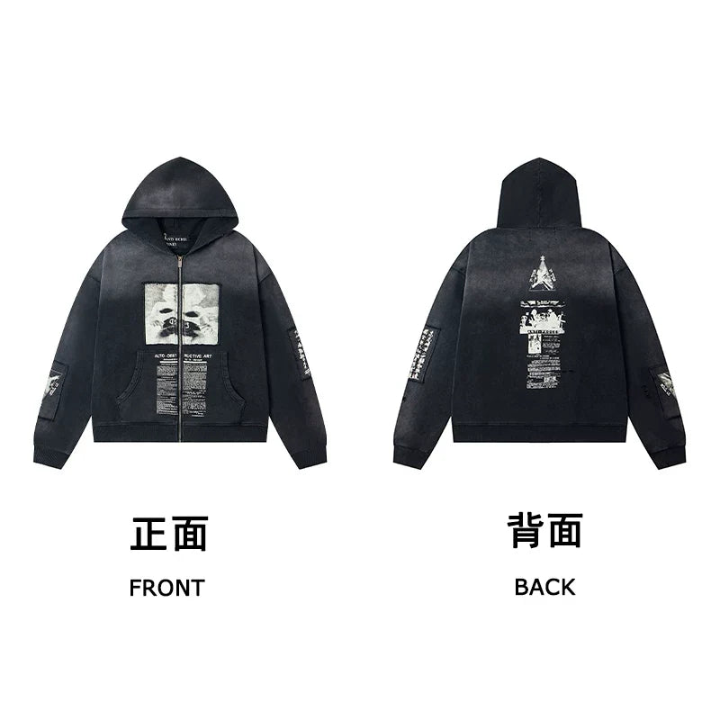 ERD “Deductive Art” Graphic Zip-Up Hoodie — Washed Black