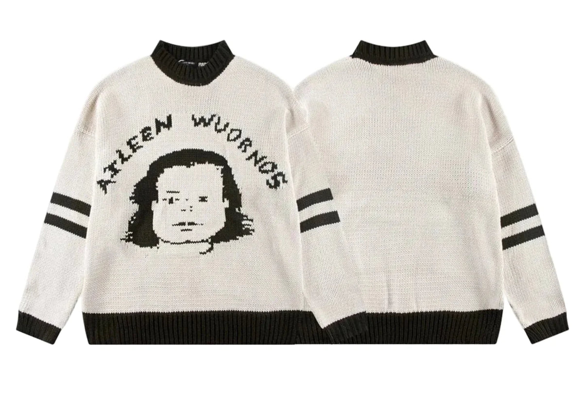 ERD “Aileen Wuornos” Portrait Jacquard Knit Sweater — Cream/Black