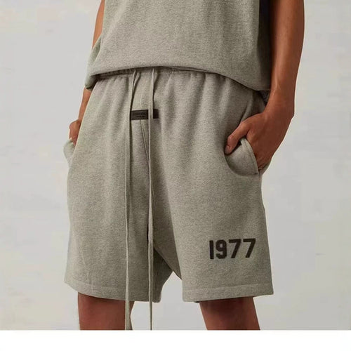 2024 New Style 1977 Plush Printed Men's Loose Casual Shorts Trendy Brand Street Pentagram Pants Summer Versatile