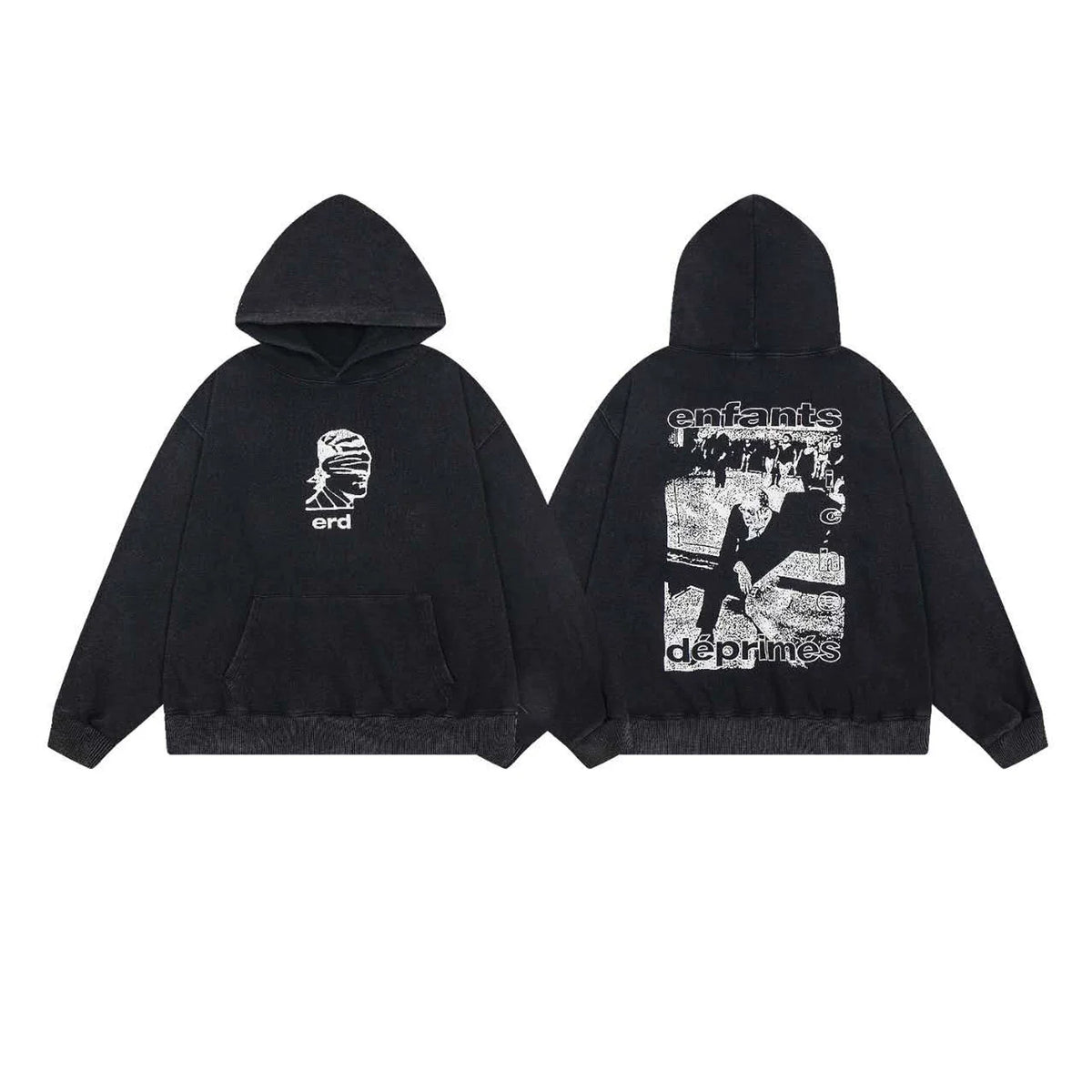 ERD Blindfolded Head Pullover Hoodie — Washed Black