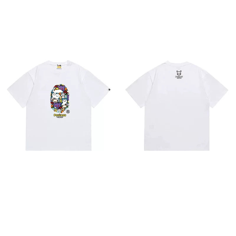 BAPE Style Cartoon Graffiti Graphic Short-Sleeve Tee - White