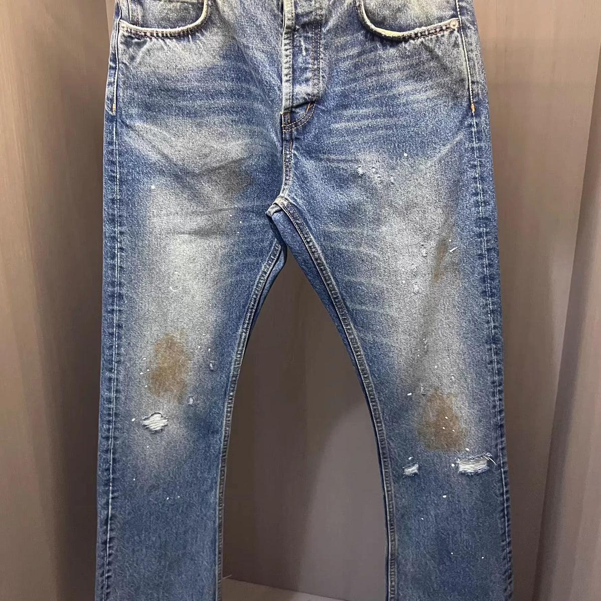 Echo Alley Burn-Washed Distressed Flare Jeans — Blue