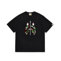 BAPE Style Camo Shark Full-Zip Motif Short-Sleeve Tee - Black/Classic Green
