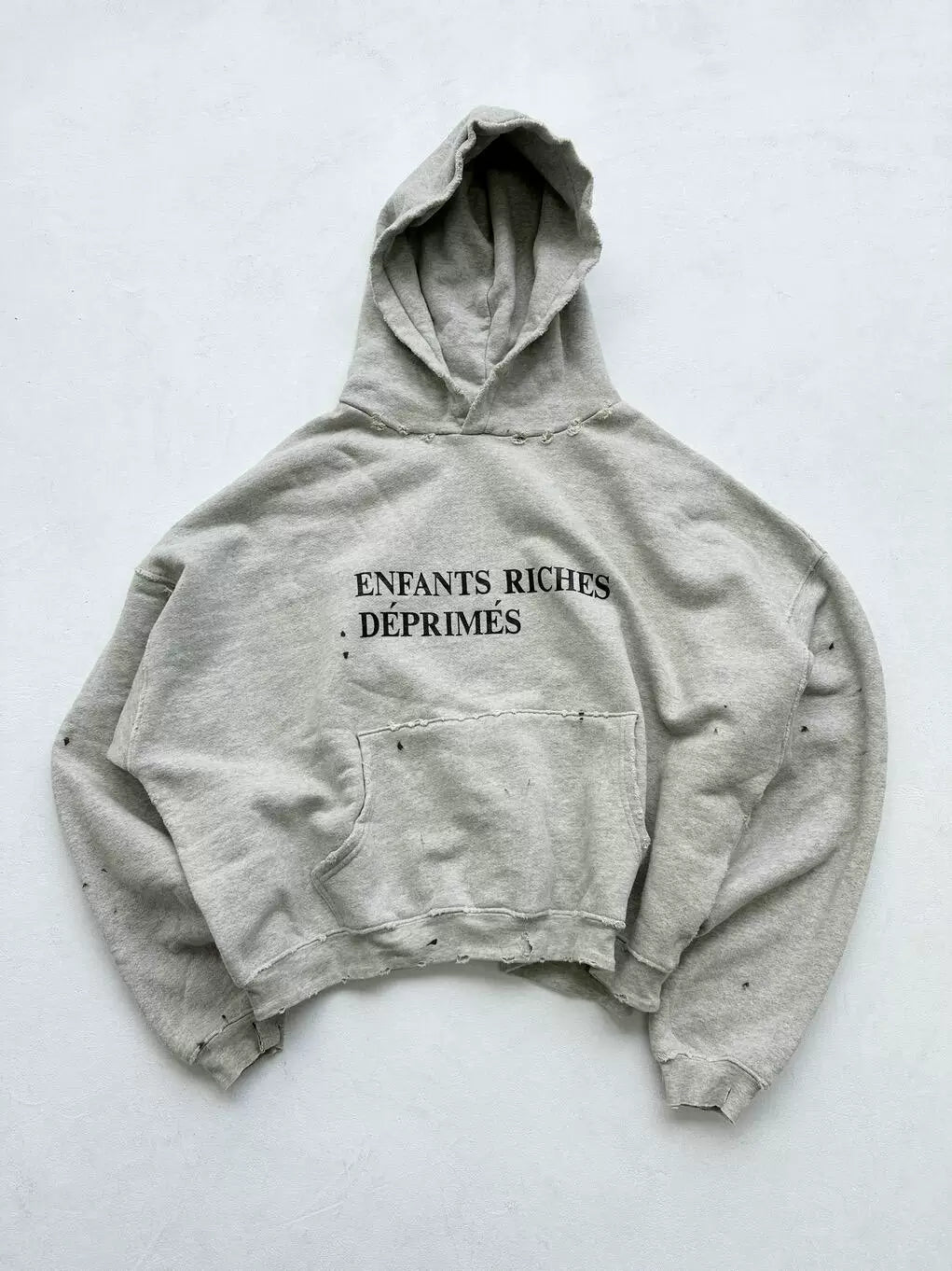 ERD Distressed Letter Print Heavyweight Hoodie - Light Grey