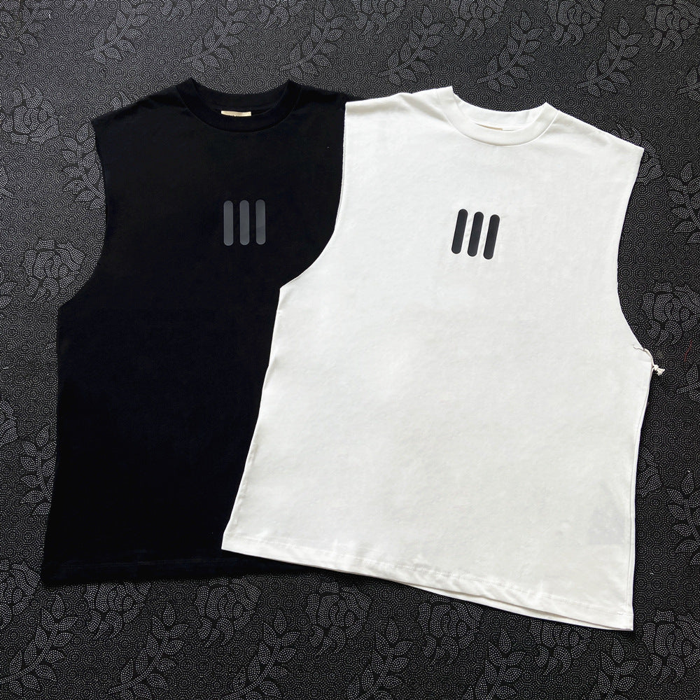 Essentials Summer Loose Sleeveless Tank Top T-shirt with Three Bars Stacked for Men and Women Couple Style