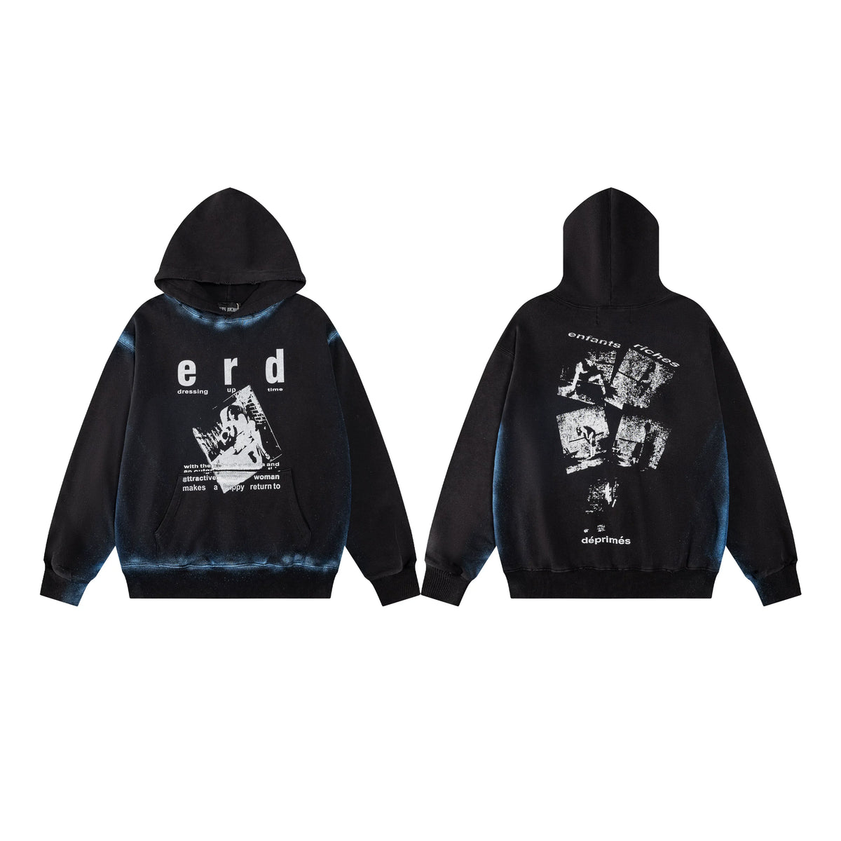 ERD “Dressing Up Time” Bleached Pullover Hoodie — Bleached Black