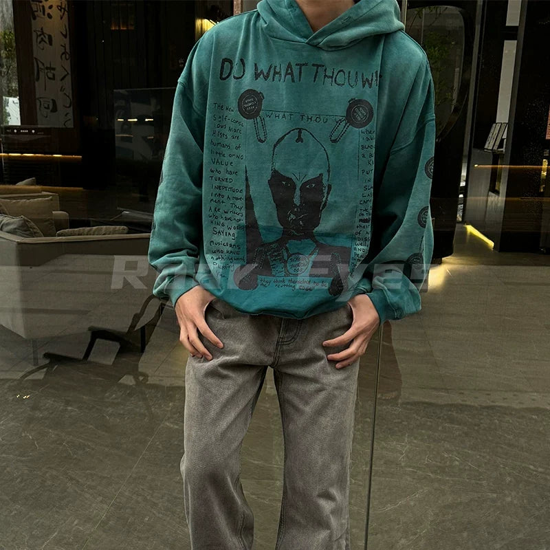 ERD 24SS Cracked Graphic Washed Hoodie - Blue