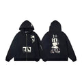ERD Japanese Noir Graphic Zip-Up Hoodie — Washed Black