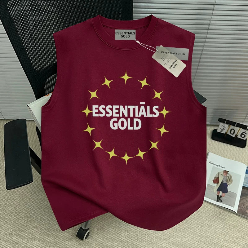 ESSENTIALS American minimalist star printed sleeveless vest for summer men and women, loose cotton shoulder top