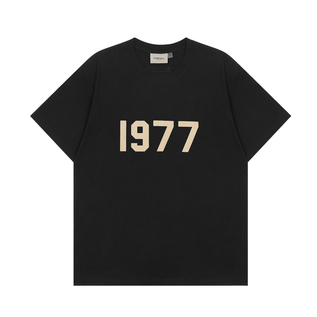 Cross border short sleeved T-shirt 1977 printed ESSENTIALS trendy brand pure cotton T-shirt set for men and women's sports wholesale in stock