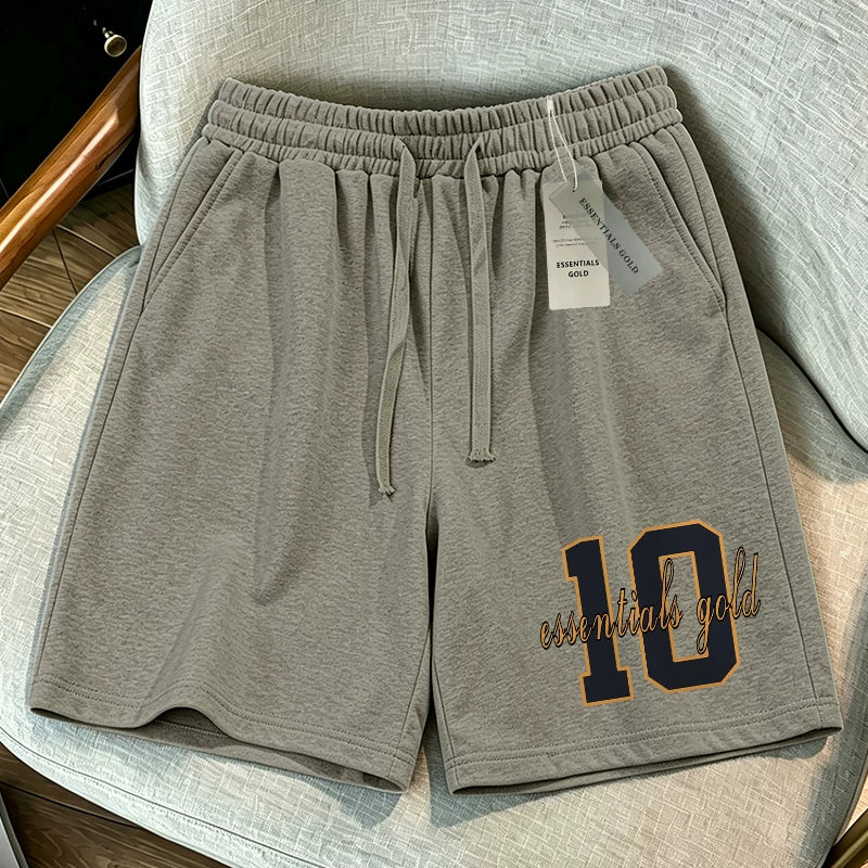 ESSENTIALS GOLD夏季潮牌字母印花短裤男宽松抽绳微弹时尚休闲裤