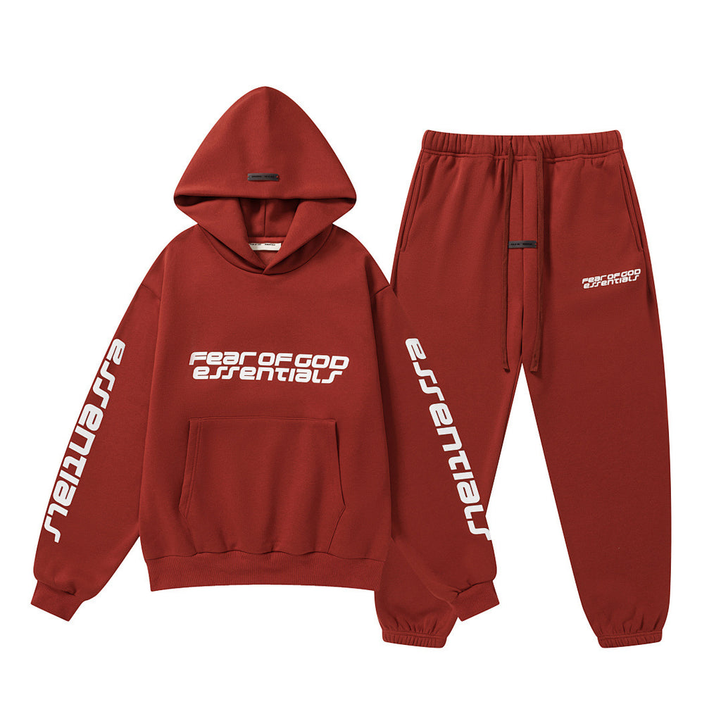 FOG Double Line ESSENTIALS Meichao High Street Silicone Letter Velvet Hoodie Casual Pants Set for Men