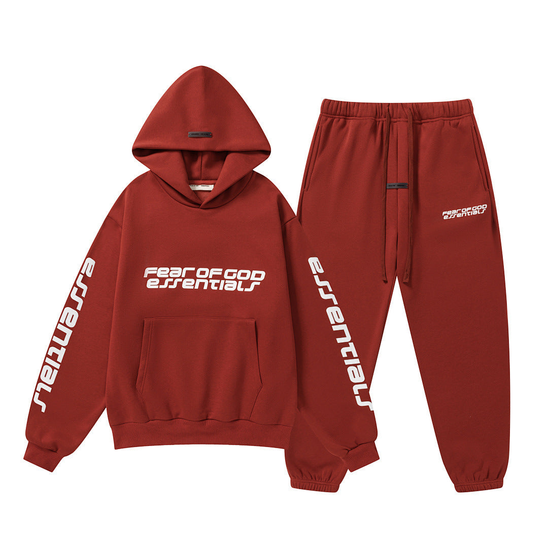 FOG Double Line ESSENTIALS Meichao High Street Silicone Letter Velvet Hoodie Casual Pants Set for Men