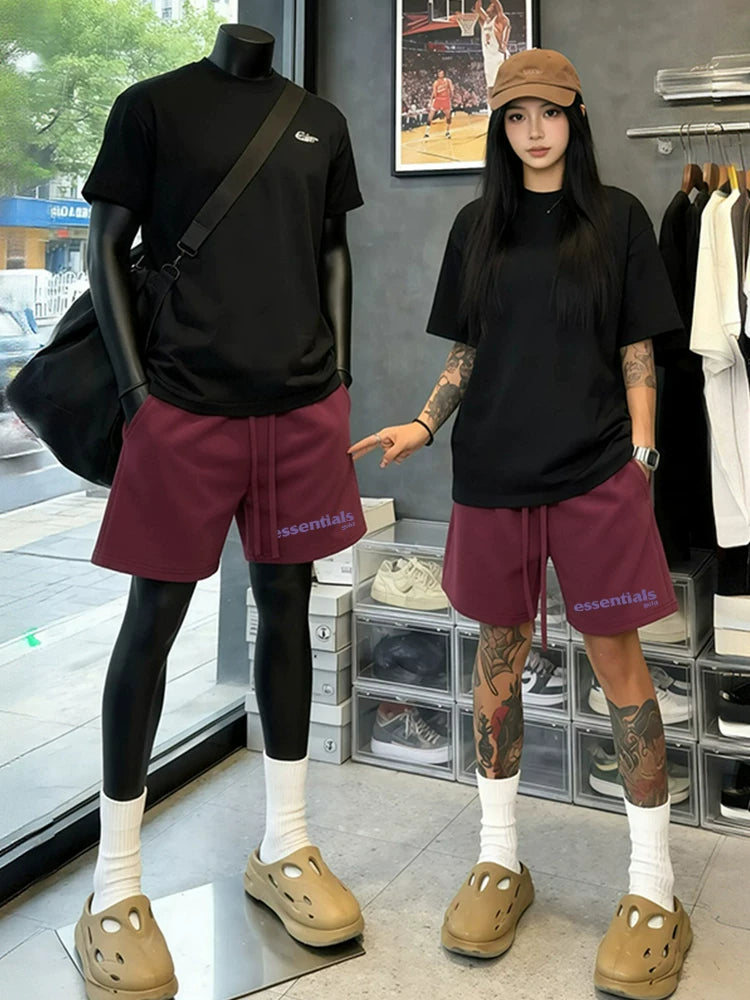ESSENTIALS American high street fashion brand letter printed casual shorts for summer men's and women's sports drawstring five quarter pants