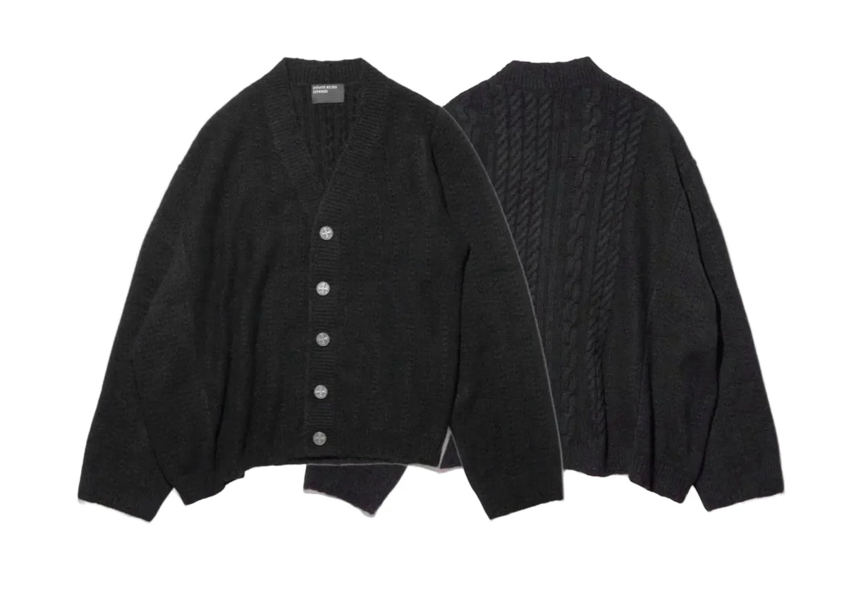 ERD Silver Button Mixed-Knit Oversized Cardigan - Black