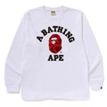 BAPE Style Collegiate Arc Logo & Camo Ape Head Long-Sleeve Tee - White/Red
