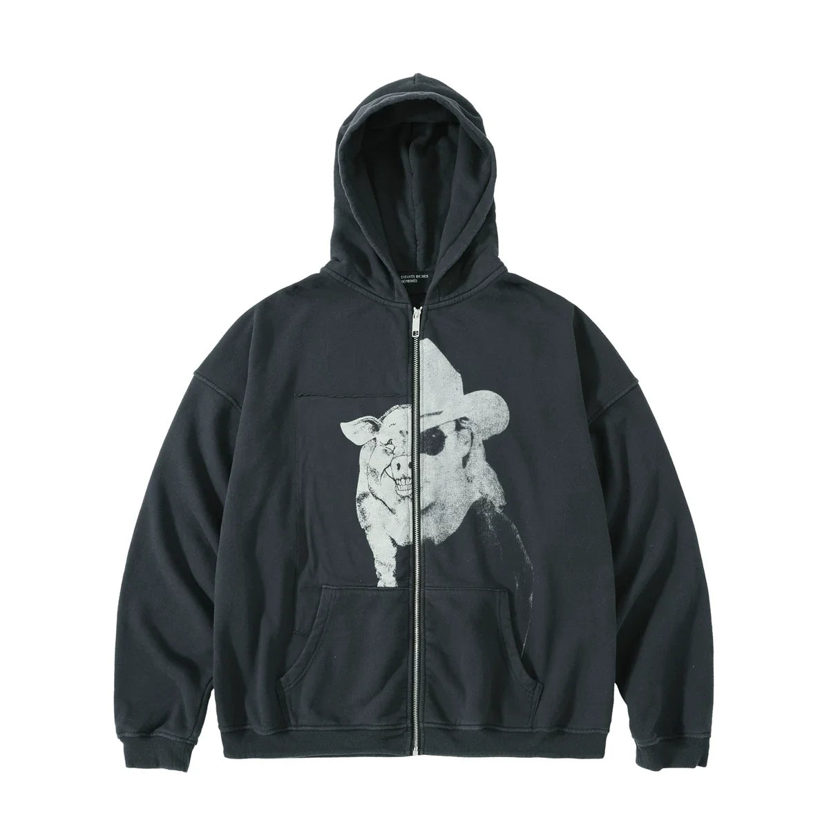 ERD 24SS Pig & Skull Zip-Up Hoodie — Washed Charcoal