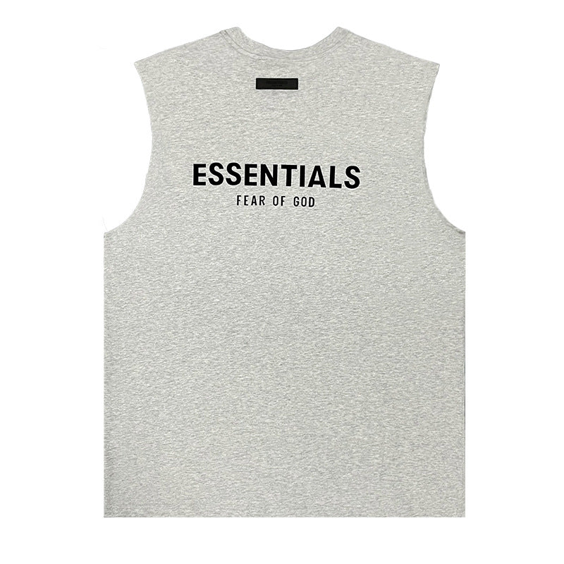 ESSENTIALS HHH American Trendy Brand Plush Basic Sleeveless FOG Summer T-shirt Loose High Street Bottom Shirt for Men
