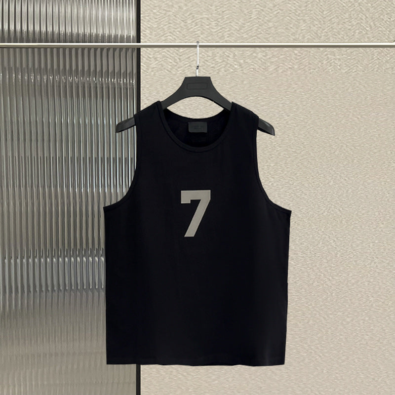 Fog base shirt vest front and back numbers 7 plush loose high street casual shoulder fashion brand summer cotton sleeveless men