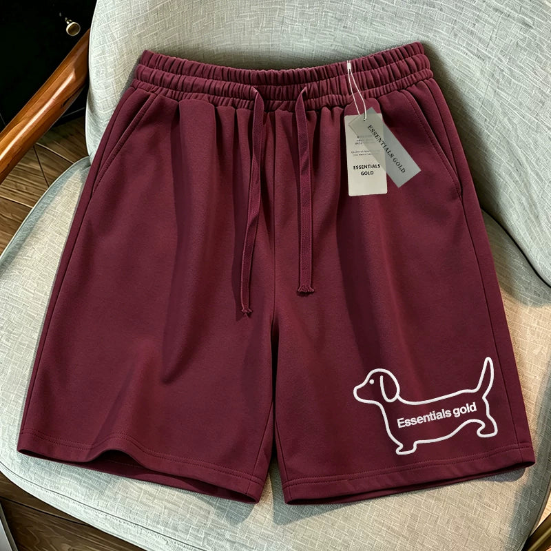 ESSENTIALS GOLD Trendy Brand Summer Wine Red Shorts Loose Breathable Drawstring Versatile Casual Elastic Waist