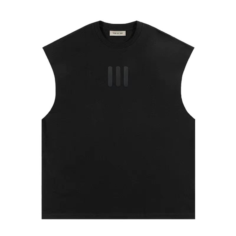 Essentials Summer Loose Sleeveless Tank Top T-shirt with Three Bars Stacked for Men and Women Couple Style