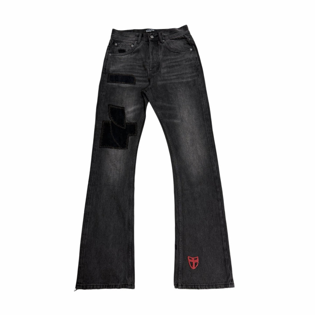 ERD 24FW Corduroy Cross Patch Embroidered Jeans — Dark Gray